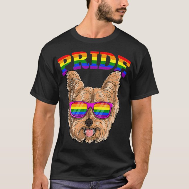 LGBT Yorkshire Terrier Yorkie Hund Gay pride Rainb T Shirt (Framsida)