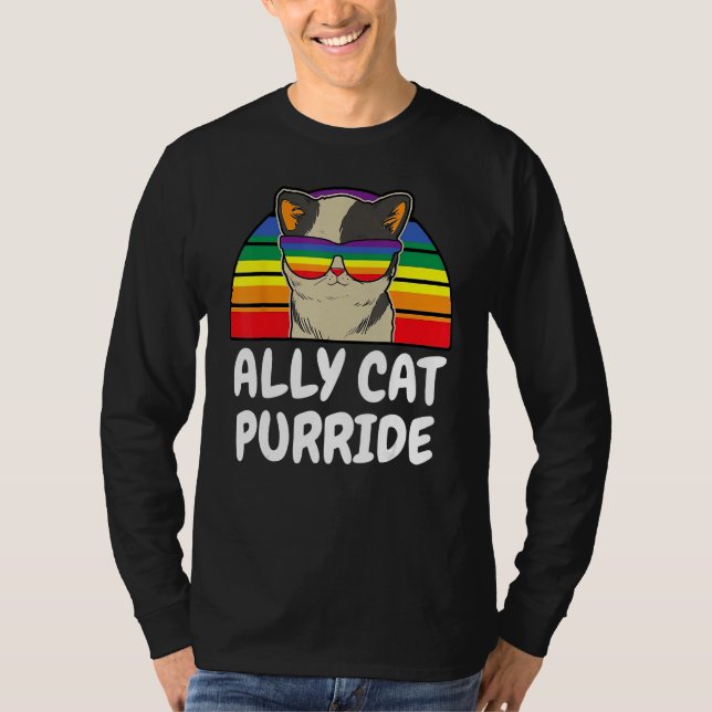 LGBTQ Ally Cat Purride Gay Lesbian Pride Rainbow M T Shirt (Framsida)