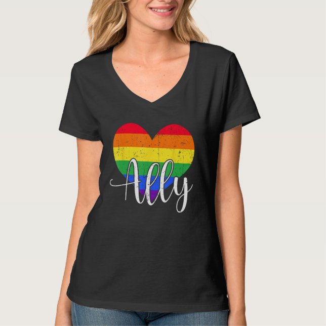 LGBTQ Ally for Gay Pride Support T Shirt (Framsida)