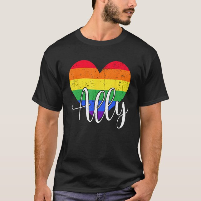 LGBTQ Ally for Gay Pride Support T Shirt (Framsida)