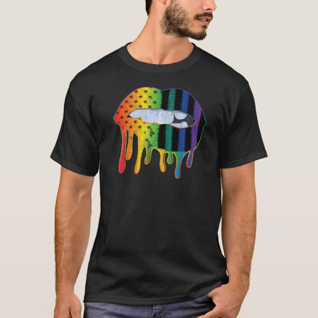 Lgbtq American Flagga Mönster Läppar Rainbow Gay p T Shirt (Framsida)