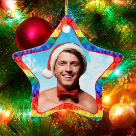 LGBTQ-Anpassningsbar: Flagga stjärnform för fotoga Julgransprydnad Keramik