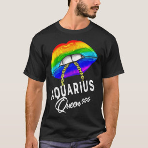 LGBTQ Aquarius Queen Läppar Zodiac Rainbow Gay pri T Shirt