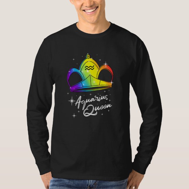 Lgbtq Aquarius Queen Zodiac med regnbåge Gay pride T Shirt (Framsida)