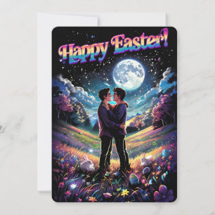 LGBTQ+ Art Gay par under Moonlight Påsk Card Julkort