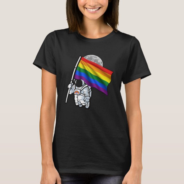 LGBTQ Astronaut Gay LGBT är ett Rainbow Pride Flag T Shirt (Framsida)