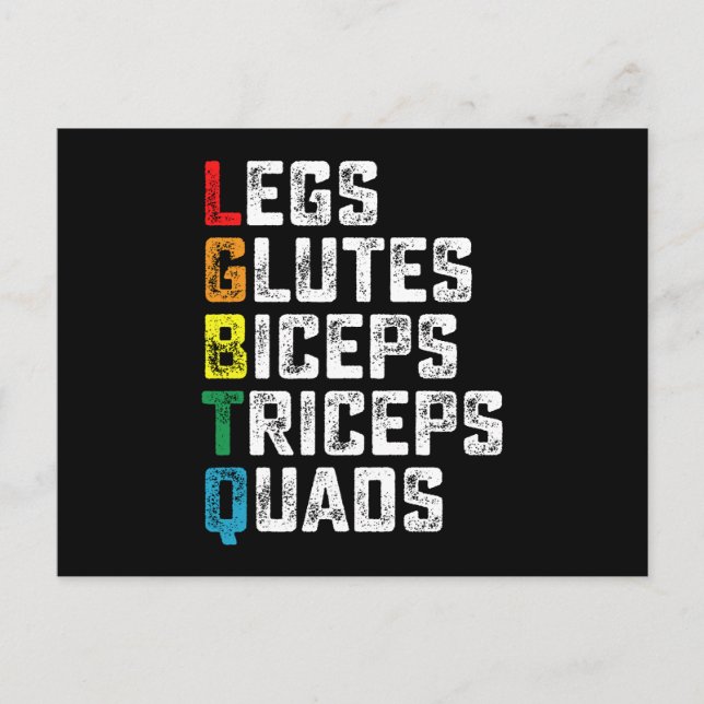 LGBTQ Ben Glutes Biceps Triceps Quads Funny Gym Vykort (Framsida)