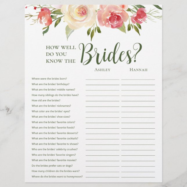 LGBTQ Blush Floral Bridal Shower Games Reklamblad (Framsidan)