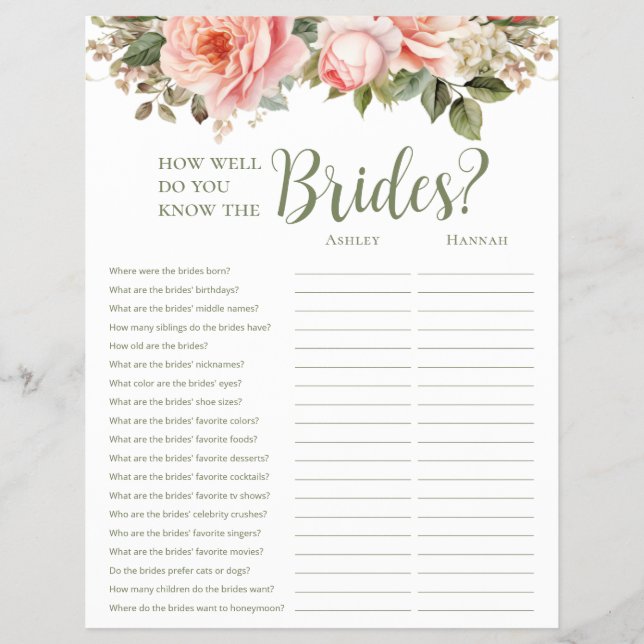 LGBTQ Blush Floral Bridal Shower Games Reklamblad (Framsidan)