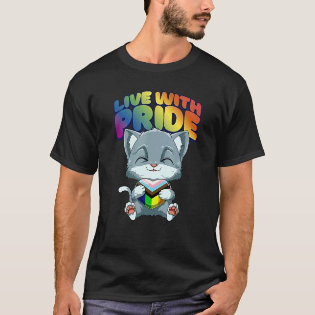 LGBTQ Cat Progressiv Pride  Transgender Genderquee T Shirt (Framsida)