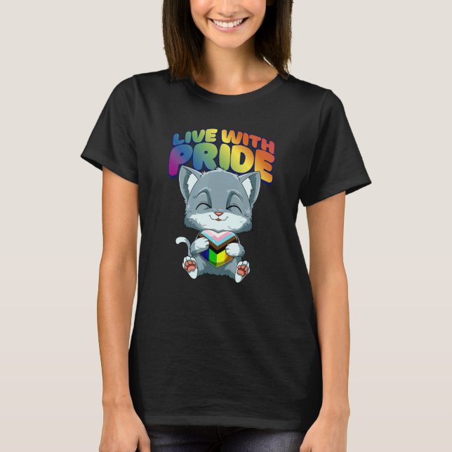 LGBTQ Cat Progressiv Pride  Transgender Genderquee T Shirt (Framsida)