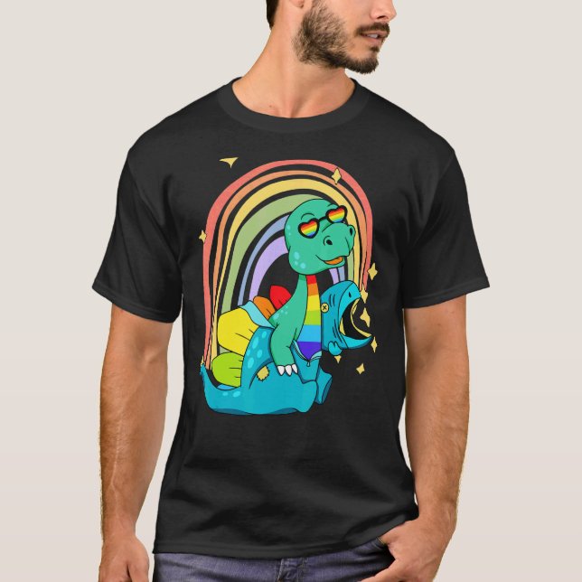 LGBTQ Dinosaur T Rex Wearing Dino Costume Shirt (Framsida)