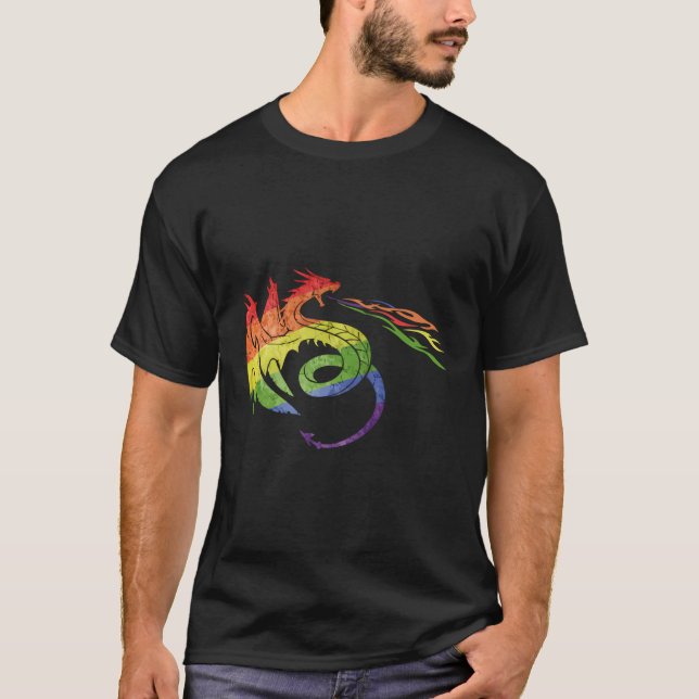 Lgbtq Dragon med Rainbow Flame Pride Gift T Shirt (Framsida)