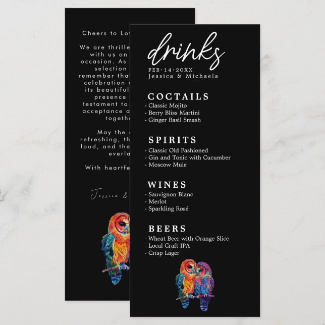 🌈 LGBTQ+ DRINKS-kortets budgetenhet Meny (Fram/baksida)