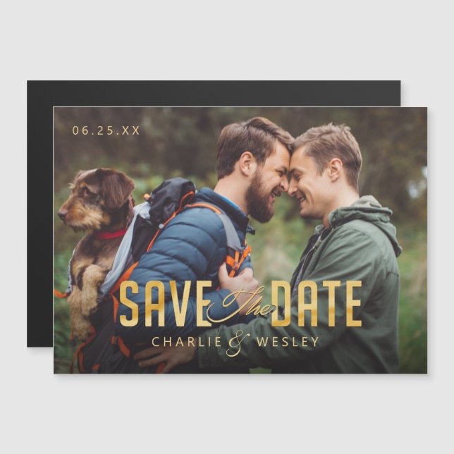 LGBTQ enkel traditionell Spara datumet med foto Magnetisk Inbjudningskort (Fram/baksida)