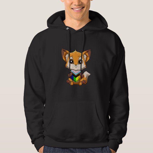 LGBTQ Fox Progressiv Pride Heart  Transgender Gend Hoodie (Framsida)