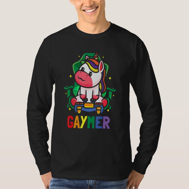 LGBTQ Gaming Lesbian Gamer Gaymer Unicorn Rainbow T Shirt (Framsida)