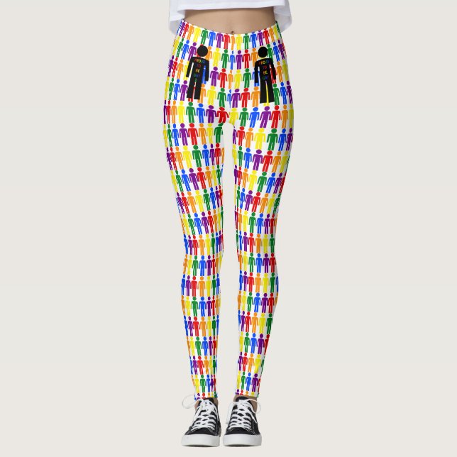 LGBTQ Gay Man Silhouette och Rainbow Manar Leggings (Framsida)