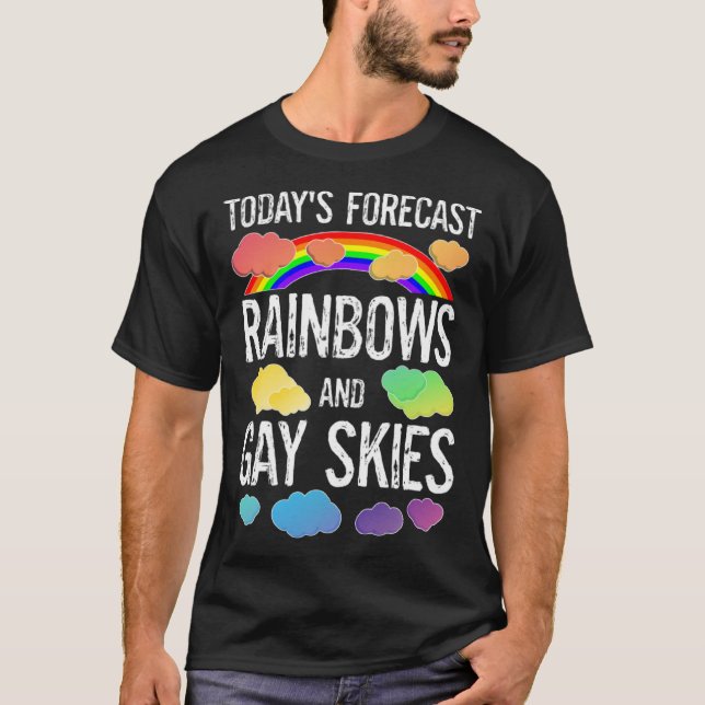 LGBTQ Gay Pride Month Parade Rainbows And Gay Skie T Shirt (Framsida)