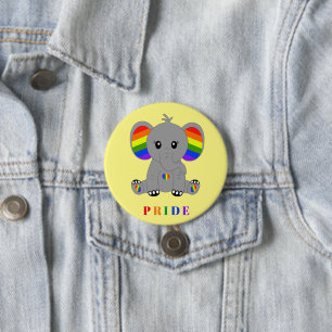 LGBTQ gay pride - Söt elefant med regnbåge flagga Knapp