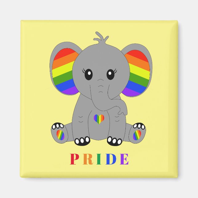 LGBTQ gay pride - Söt elefant med regnbåge flagga Magnet (Framsidan)