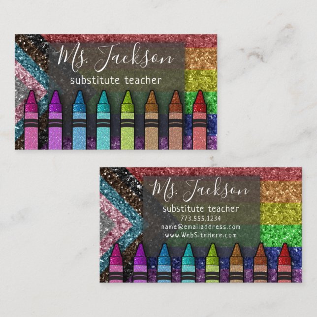 LGBTQ Glitter Lacher Namn Rainbow Kritor Visitkort (Fram/baksida)