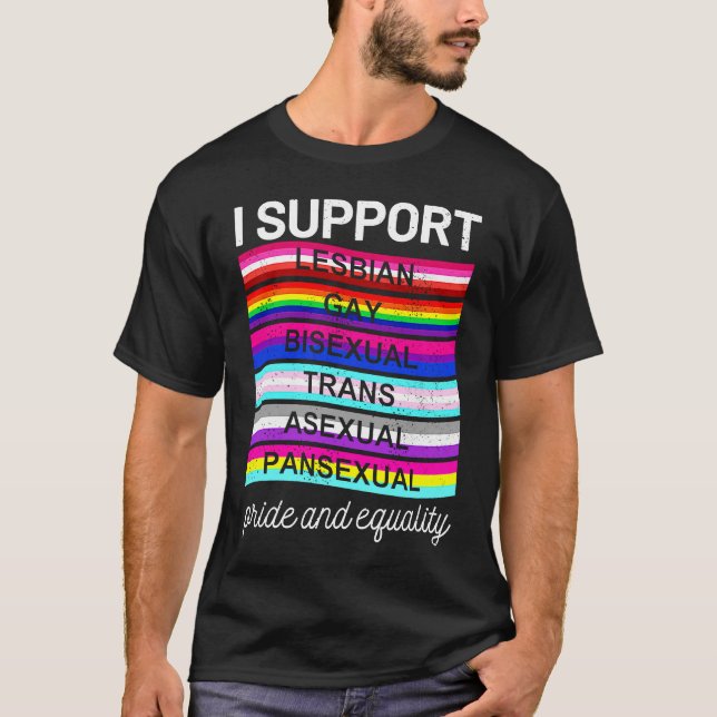LGBTQ I stöder pansexual asexual trans bisexual g T Shirt (Framsida)
