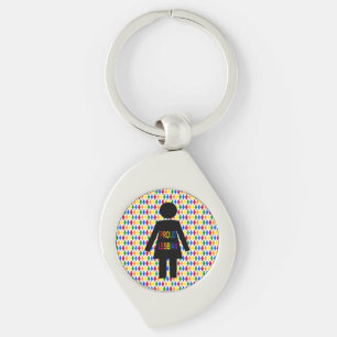 LGBTQ Lesbisk Silhouette och Rainbow Dam Swirl Silverfärgad Nyckelring