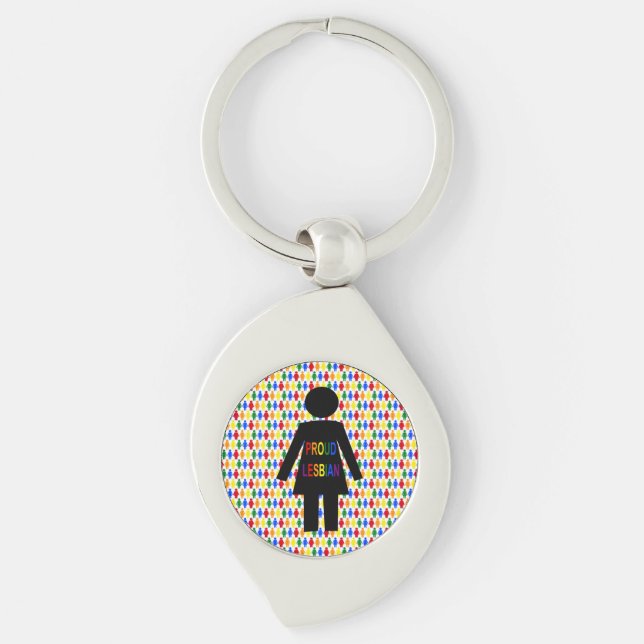 LGBTQ Lesbisk Silhouette och Rainbow Dam Swirl Silverfärgad Nyckelring (Framsidan)