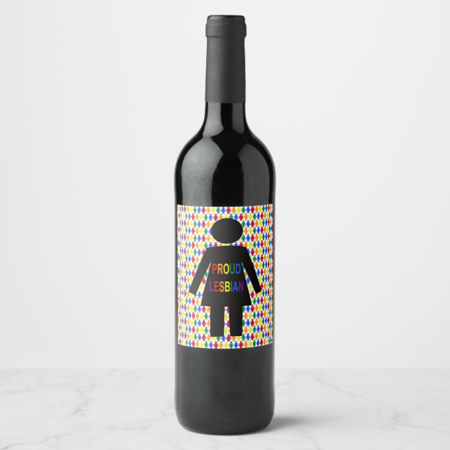 LGBTQ Lesbisk Silhouette och Rainbow Dam Vinflaska Etikett (Framsida)
