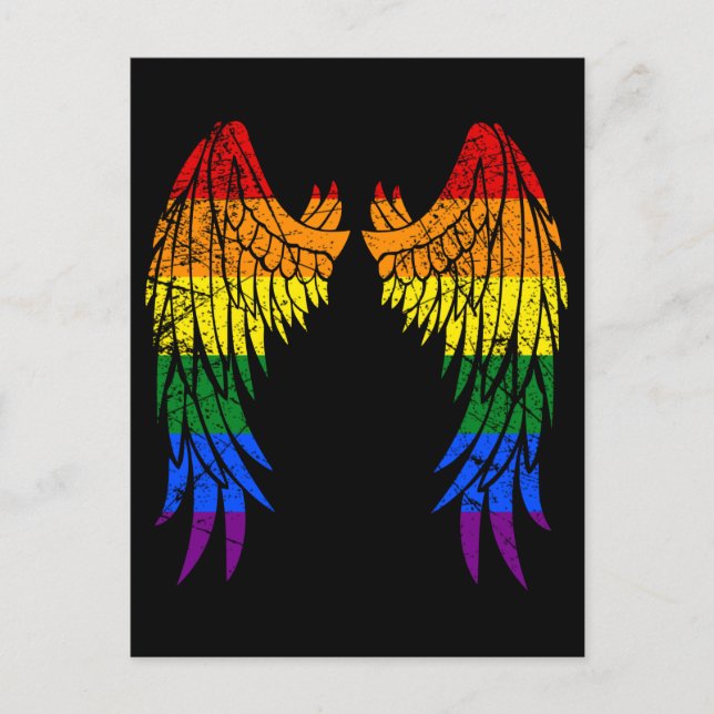 LGBTQ LGBT Angel Vingar Colorful Rainbow Gay Vykort (Framsida)