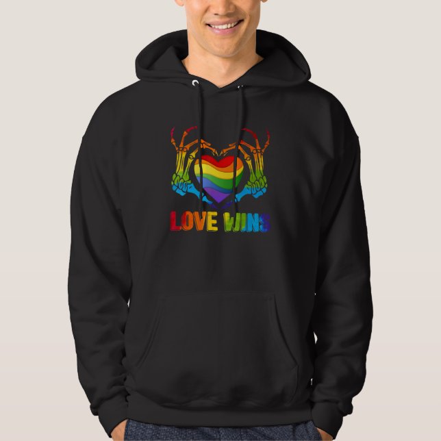 LGBTQ Love Wins Gay Pride LGBT Ally Skeleton Rainb Hoodie (Framsida)