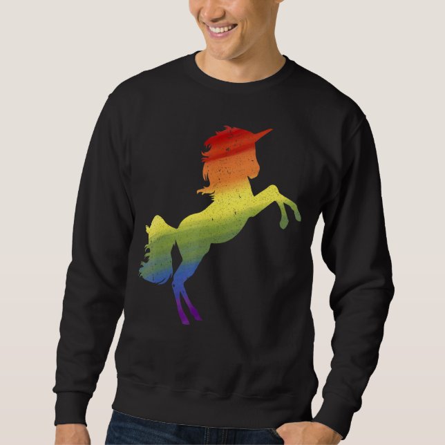Lgbtq Magic Unicorn Rainbow Flagga Queer Gay pride Lång Ärmad Tröja (Framsida)