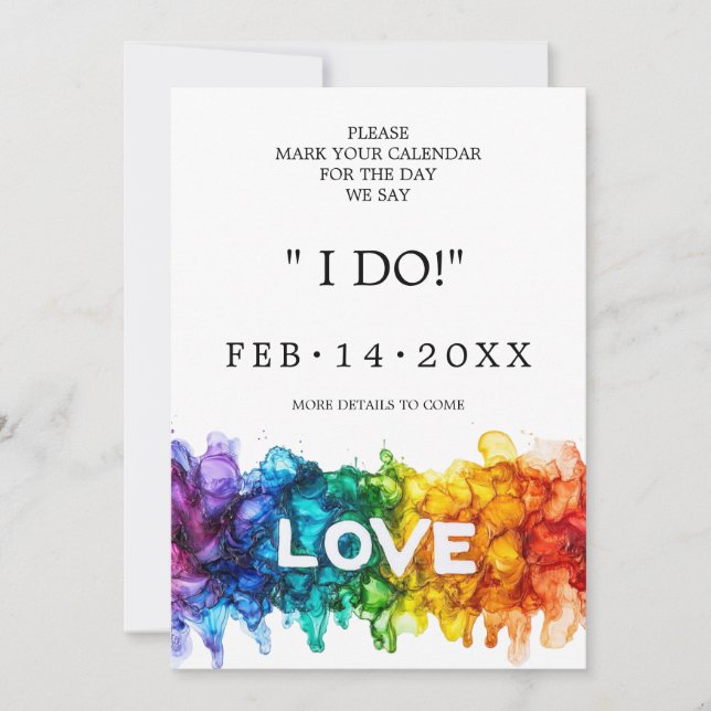 🌈 🐦 LGBTQ Målade med kärlek bröllop  Spara Datumet (Framsida)