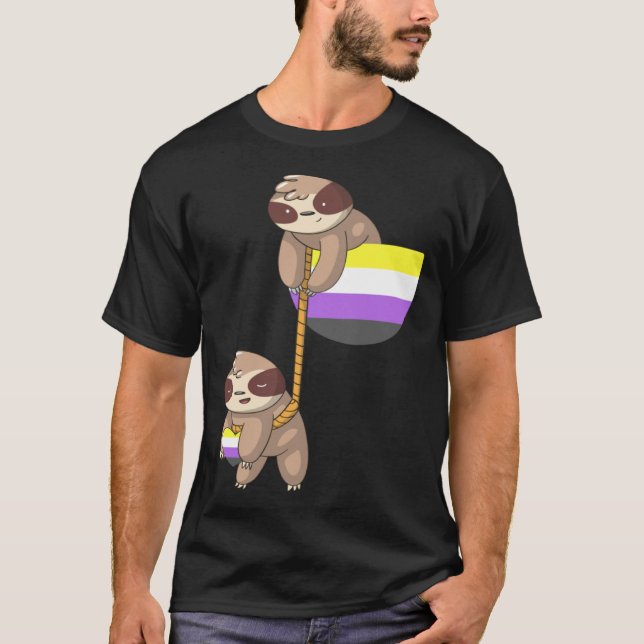 LGBTQ Nonbinary Pride Sloth Rope Playing Nonbinary T Shirt (Framsida)