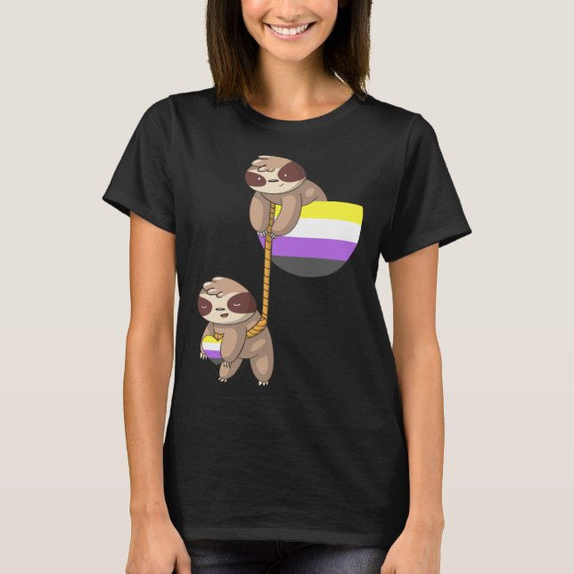 LGBTQ Nonbinary Pride Sloth Rope Playing Nonbinary T Shirt (Framsida)