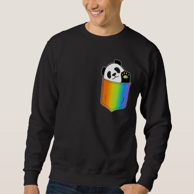 LGBTQ Panda Pocket Rainbow Tass Gay pride Pan Lång Ärmad Tröja (Framsida)