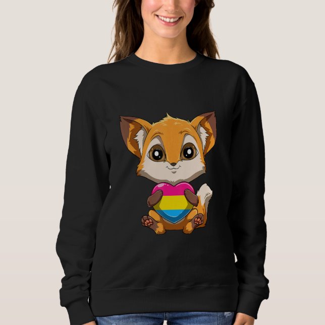 LGBTQ Pansexual Pride Fox  Pansexual Heart Fox T Shirt (Framsida)