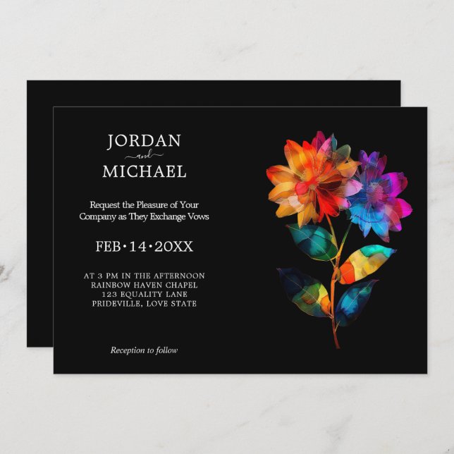 🌈 LGBTQ Petals & Pride  Inbjudningar (Fram/baksida)