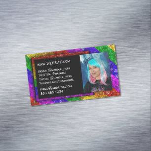 LGBTQ Pride Glitter Rainbow Social Media Artist Magnetiska Visitkort
