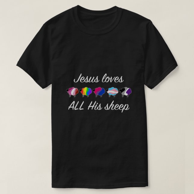 LGBTQ Pride Month Ally Rainbow Flagga Sheep Jesus  T Shirt (Design framsida)