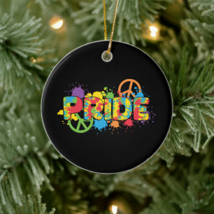LGBTQ - Pride - Rainbow Färg Paint Stänk Julgransprydnad Keramik