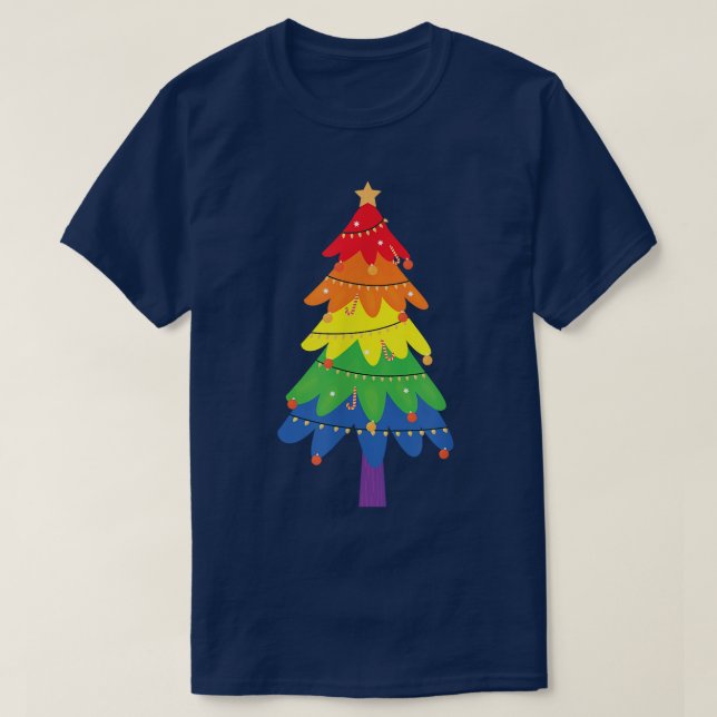 LGBTQ Pride Rainbow Flag Gay Christmas Tree Funny  T Shirt (Design framsida)