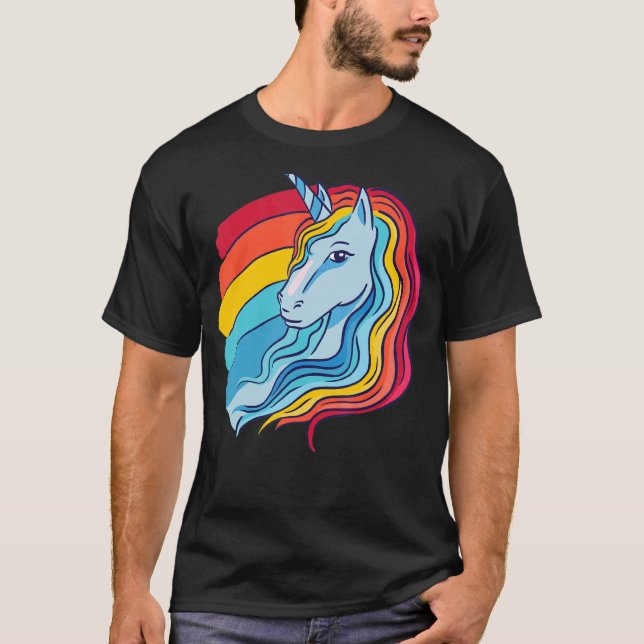 Lgbtq Pride Retro Rainbow Unicorn T Shirt (Framsida)