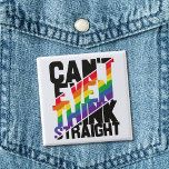 LGBTQ-pridet kan inte ens tänka raka regnbåge Knapp<br><div class="desc">"Kan inte ens tänka rak",  lyder detta självironiska hbt-pride-slogan som trycks i svart och regnbåge i rand på en vacker och färglös knapp. Du kan visa världen att du är en stolt LGBTQ-medlem med den här roliga gay pride-medvetandehöjande knappen.</div>