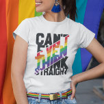 LGBTQ-pridet kan inte ens tänka raka regnbåge T Shirt<br><div class="desc">En vacker och färglös t-shirt med ett självironiskt LGBTQ-pride citat i svart och regnbåge i färg,  som lyder "Kan inte ens tänka rakt". Med den här roligten gay pride-medvetandehöjande T-shirt kan du visa världen att du är en stolt medlem i HBT-gruppen.</div>
