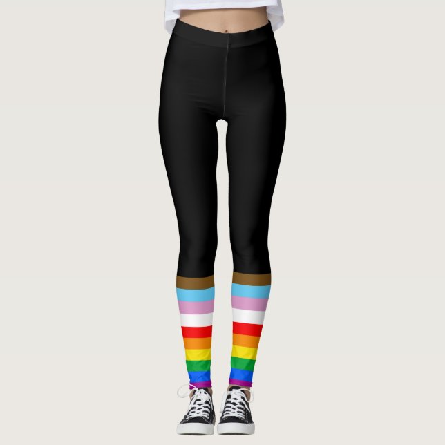 LGBTQ+ Progressflaggans ränder Leggings (Framsida)