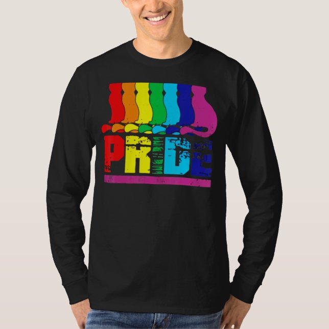 Lgbtq Purride Ally Gay pride Rainbow Flagga Cat Ki T Shirt (Framsida)