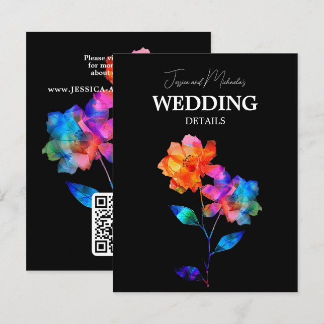 🌈 LGBTQ QR code Wedding Details Petals & Pride  Tilläggskort (Fram/baksida)