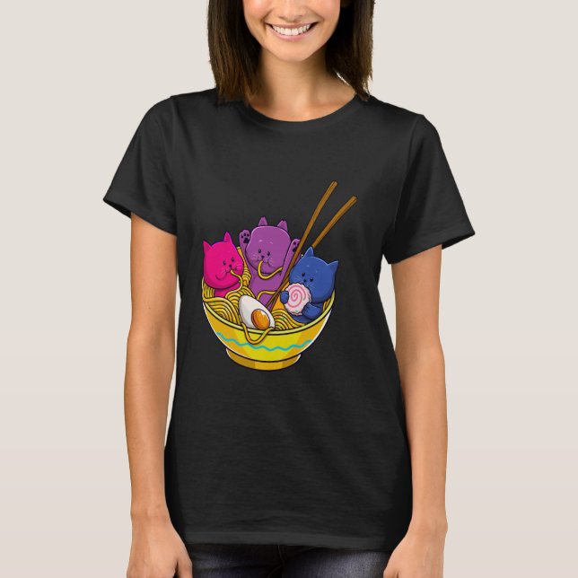 LGBTQ Rainbow Bisexual Pride Flag Cats In Ramen An T Shirt (Framsida)